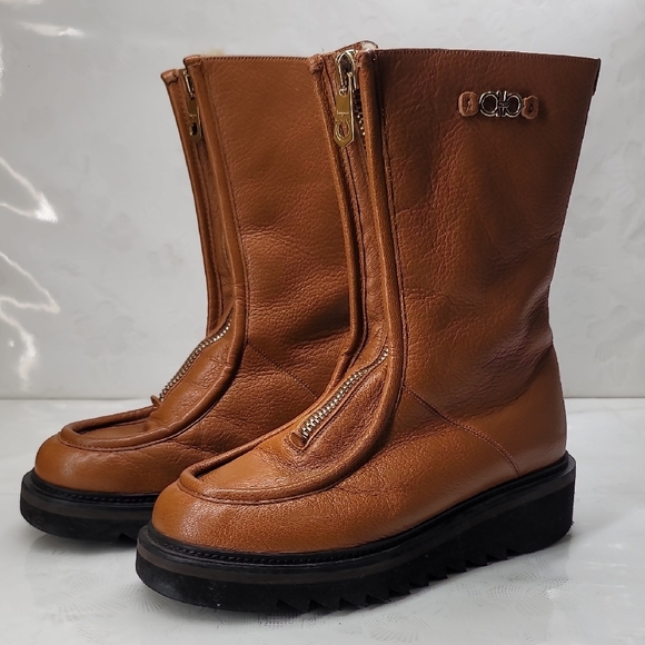 Salvatore Ferragamo Eurialo Leather Zip Runway Mid Calf Boots Size 8